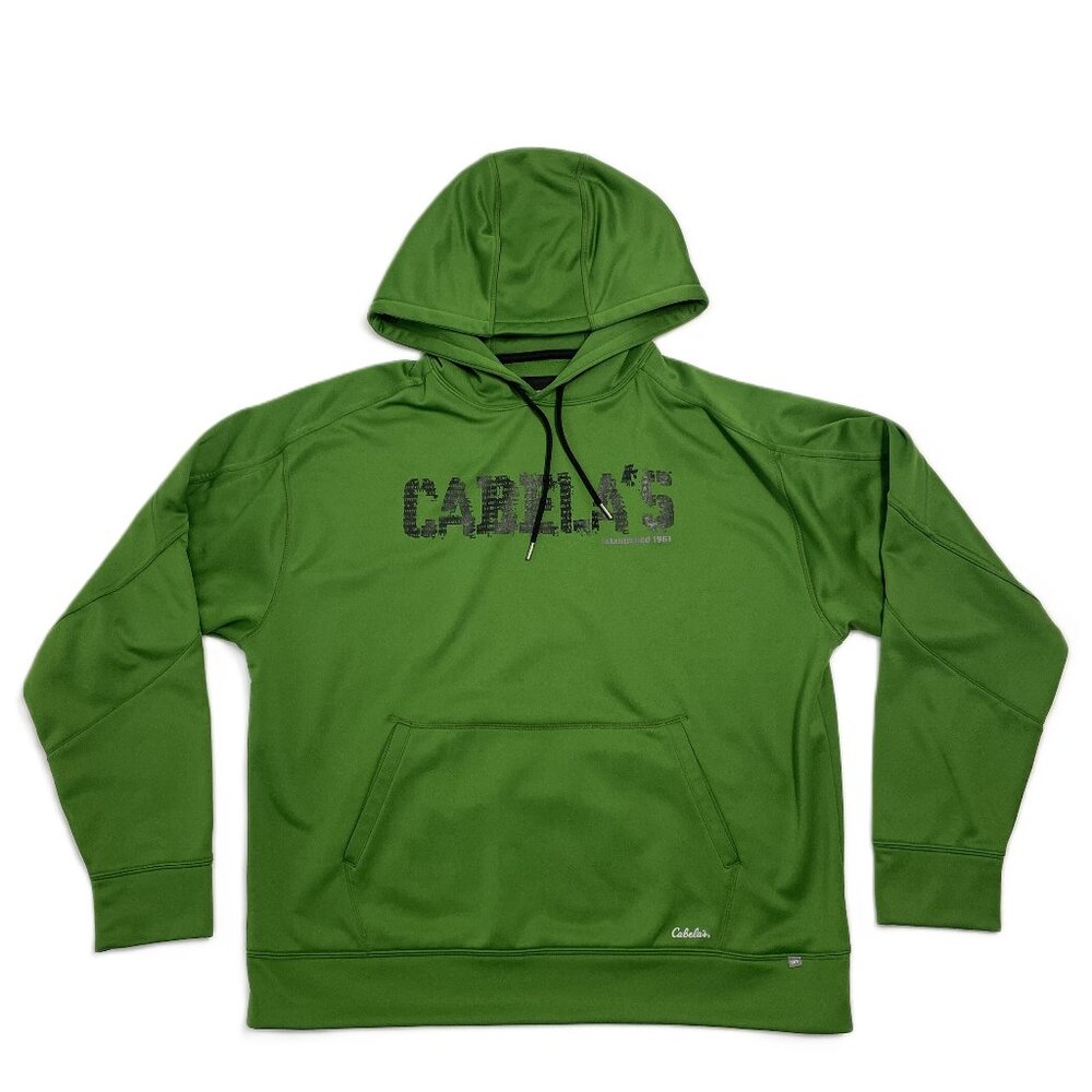 Cabelas Hoodie Sweatshirt Men XL Bright Green Kangaroo Pouch Thumbholes Pullover